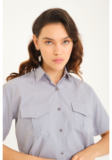 Kadın Yazlık Koyugri Gömlek Koyugri