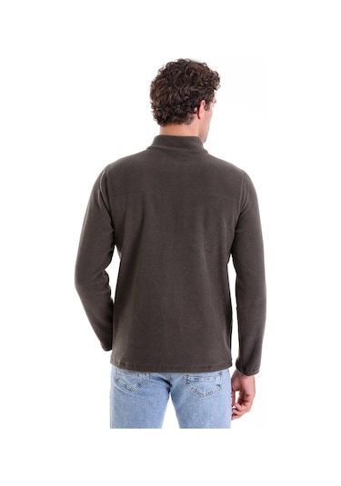 Hatemoğlu Regular Fit Düz Tam Boy Fermuarlı Polar Sweatshirt Haki
