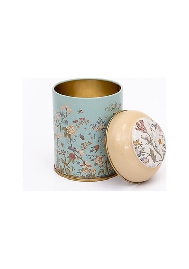 Flora Blue Desenli Yuvarlak Metal Saklama Kabı, 9 X 11 Cm, 0,6 Lt Desenli