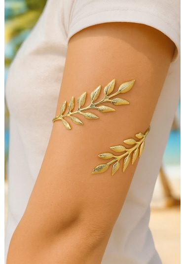 Gold İnce Yaprak Pazu Bandı Üst Kol Bilekliği Ayarlanabilir Gold