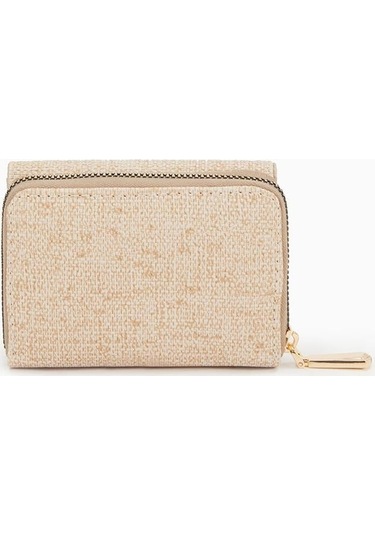 Dokulu Kumaş Detaylı Cüzdan - Vizon Vizon