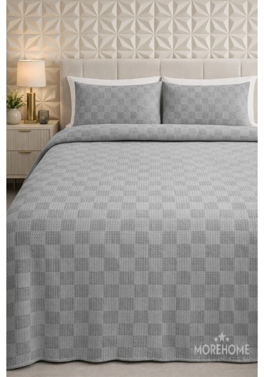 More Home Dama Desenli Tek Kişilik % 100 Pamuklu Pike 175x240 Gri