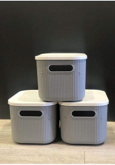 Bayev 3 Adet Storage 6lt Gri Çok Amaçlı Dolap Içi Düzenleyici Kapaklı Kutu, Dekoratif Saklama Kutusu Çok Renkli