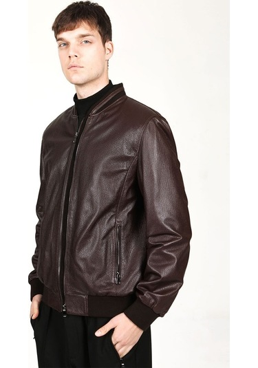 Dericlub Kolej Jumbo Gerçek Deri Erkek Mont-Kahverengi