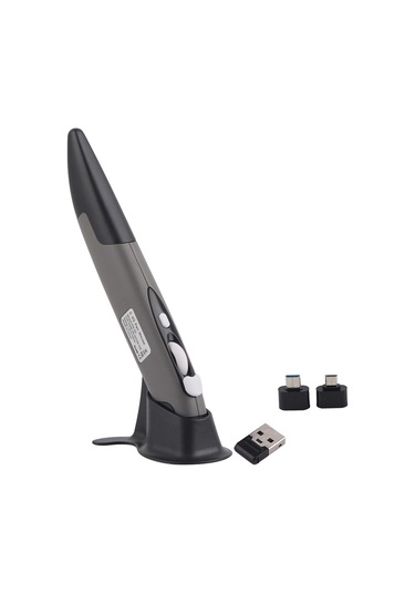 Lemestar Kablosuz Kalem Mouse - 2.4ghz 10m Menzil, 500/1000 Dpı Ayarlanabilir, Ppt Sayfa Döndürme Tekerleği, Pil Alarmlı Gri/siyah