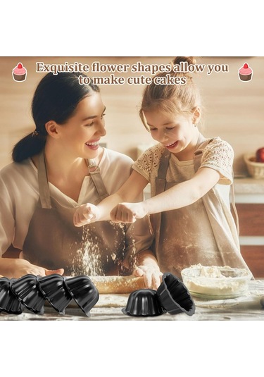 Kangvka 10 Adet Karbon Çelik Şeritli Anti Yapışkan Yuvarlak Pasta Kalıbı 12cm - Puding, Ekmek, Muffin Pişirme Kufeleri Siyah Siyah