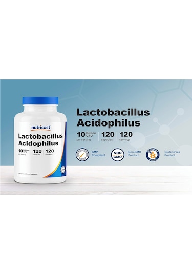 Nutricost Lactobacillus Acidophilus 10 Billion Cfu, 120 Veget... Aromasız