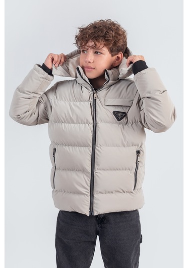 Nova Kumaş Kapüşonlu Erkek Çocuk Kışlık Mont Km2509 Bej
