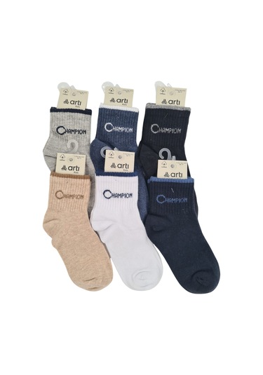 Erkek Çocuk Çorap Soket 6 Çift Siyah-lacivert-gri-beyaz-kahve-mavi-1890 ÇoK Renkli