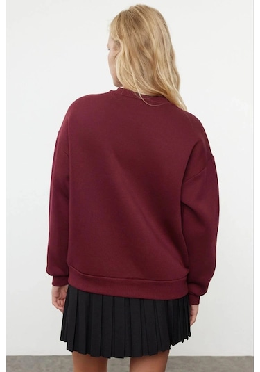 Kazax 3 İplik Şardonlu Bisiklet Yaka Sweatshirt Bordo Bordo