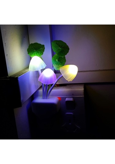 Fortunelane Led Mantar Şekilli Otomatik Işık Sensörlü Gece Lambası, 3 Renkli, 0.2w, 110-240v, Amerikan Standardı, Çocuk Ve Yetişk Diğer