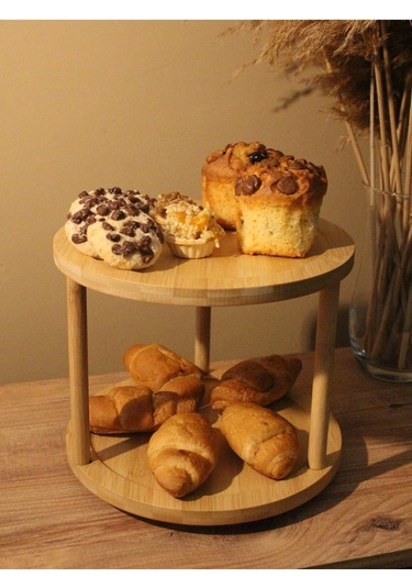 2 Katlı Bambu Döner Yuvarlak Sunumluk Diğer