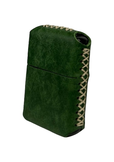 Handmade El Yapımı Hakiki Deri Zippo Modeli Çakmak Yeşil