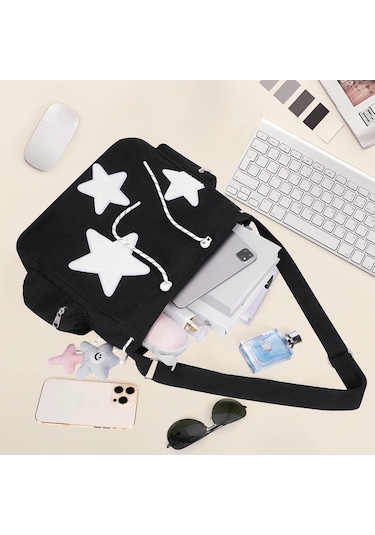 Sevimli Haberci Çantası, Estetik Çapraz Çanta, Y2k Yıldız Grunge Çanta Emo Omuz Çantası Kadınlar İçin Siyah A359 Siyah