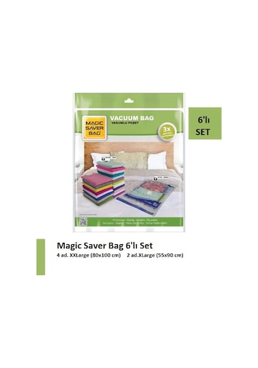 Magic Saver Bag 6'lı Vakumlu Hurç Vakumlu Poşet Seti Yorgan Hurcu Şeffaf