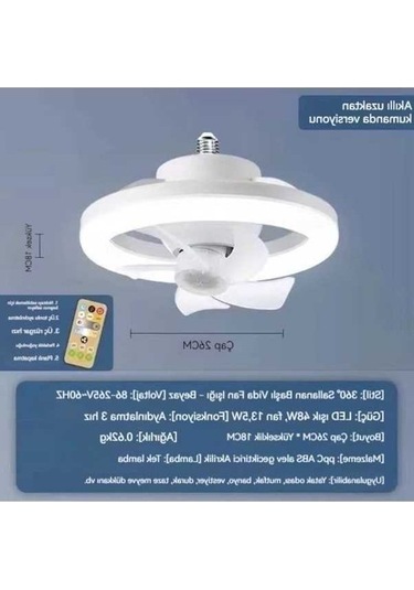 Opulentliving 360 E27 Led Tavan Vantilatörü Açık Beyaz, 3 Renkli Uzaktan Kumandalı 3 Renk Kumandalı