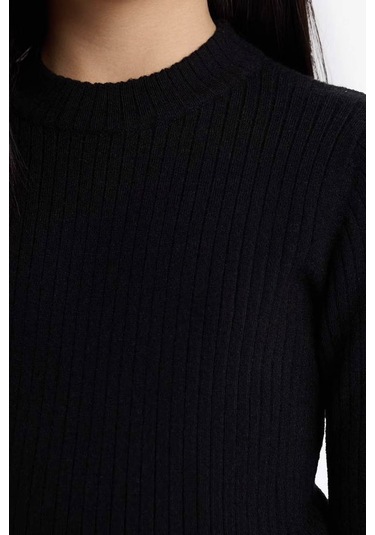 Defacto Fitted Bisiklet Yaka Ribana Siyah Kız Çocuk Kazak E9849a8/bk81 Siyah