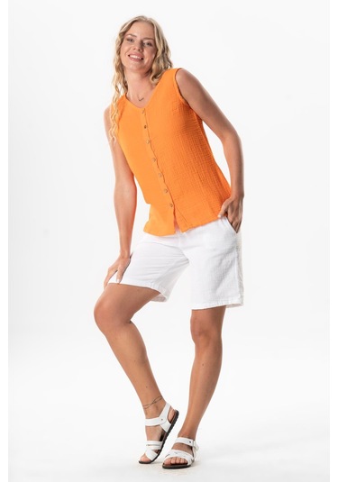 Kolsuz Melis Yazlık Müslin Bluz Turuncu Trnc Turuncu