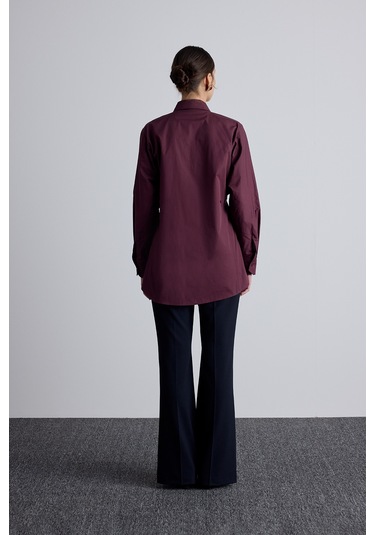 Bel Ayarlamalı Gömlek Bordo Bordo