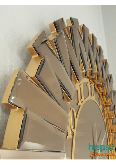 Güneş Golden Latin Bronze Altın Bronz 85 Cm Aynalı Duvar Saati
