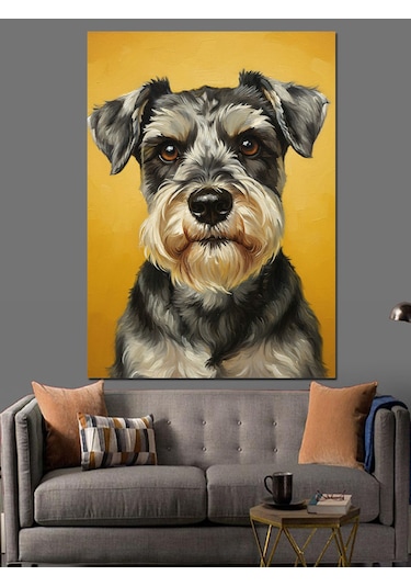 Sevimli Schnauzer Köpek Portresi Dekoratif Kanvas - Mdf Ahşap Tablo