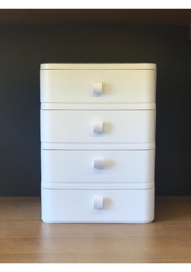 Bayev 4'lü Çekmeceli Takı, Makyaj Ve Kozmetik Düzenleyici Çekmece Beyaz , Ofis Masa Düzenleyici