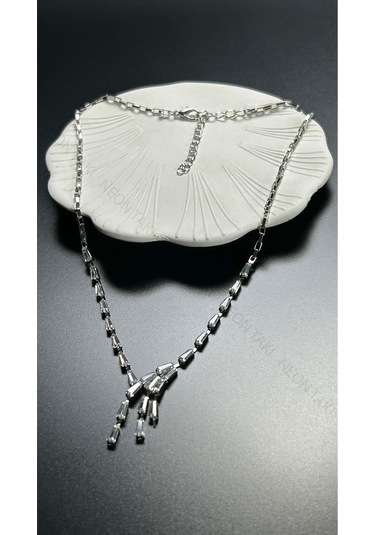 Su Yolu, Zirkon Taşlı, Kolye 211, Gümüş Renk Gümüş