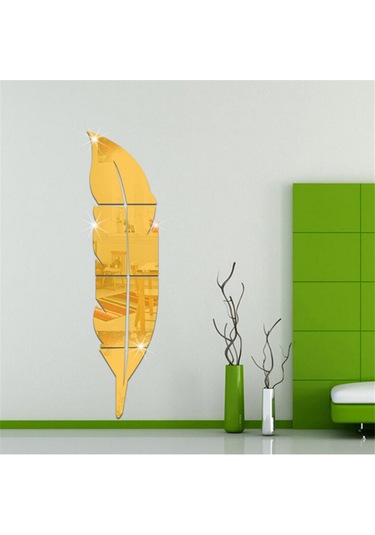 Maiyame Gold Renkli 3d Kanat Desenli Akrilik Ayna Duvar Sticker - 120x30cm Büyük Boy, Koruyucu Filmi Ve Çift Taraflı Bant İçeren Dekoratif Duvar Aksesuarı Altın