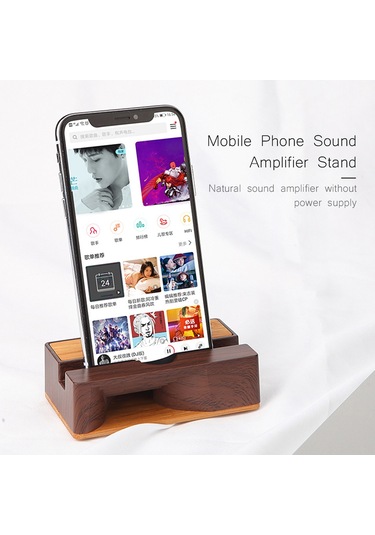 Singree Ahşap Telefon Standı - Ses Yükselticili Masaüstü Telefon Tutucu