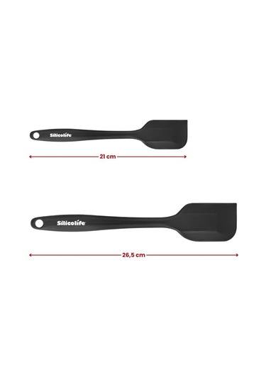 Silicolife Büyük Ve Küçük Spatula Seti, Isıya Dayanıklı Yanmaz Yapışmaz Silikon Spatula 2 Li Set Siyah