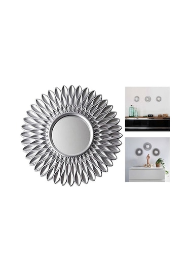 Pazly Yuvarlak Suntek Şifonyer Şekilli Gümüş Ev Duvar Dekor Çiçek Aynaları Ayna Asılı Hx Gümüş