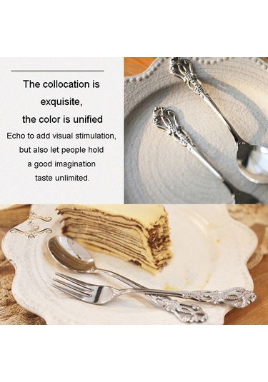 Sones 2 Adet / Paket Retro Ajurlu Oymalı Tatlı Kaşığı Çatal Seti Oymalı Çatal Bıçak Takımı Hediye Kutusu, Stil: Pembe Kutu