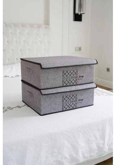 Flosoft 3 Adet Keçe Kapaklı Baza Hurcu, Çok Amaçlı Düzenleyici Organizer 50x40x19 Cm Gri