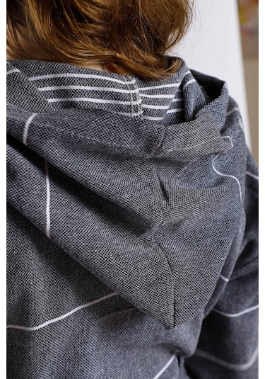 Kapüşonlu Kadın / Erkek Peştemal Bornoz Soft %100 Pamuklu Natural 001