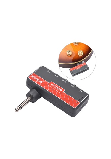 Geeksen Gitar Kulaklık Amfisi Amfi 1/4 İnç Fiş 3,5 Mm Kulaklık Jakı Ve Aux Girişi Ton Ses Kontrolleri Dahili