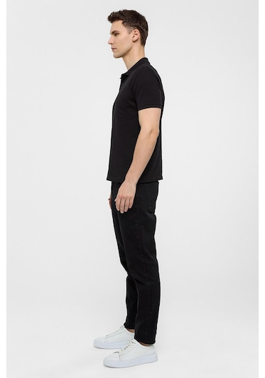 SÜVARİ Siyah Slim Düz Polo Yaka Tişört-38587 Siyah