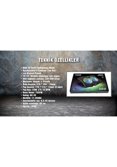 Inca INC-606TGS Arrax Çift Fanlı 13" - 17" Notebook Soğutucu