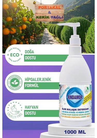 % 100 Doğal Bitkisel Elde Bulaşık Deterjanı - Organik Kekik&portakal Yağlı