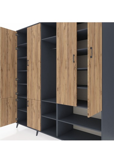 Kronos Dolap 15 Raflı 5 Kapaklı Tek Askılı 220x59x243 Antrasit-çam/antrasit Atlas Çam/antrasıt