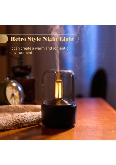 Yifomall Mum Işığı Tarzı Aroma Difüzör 120ml Sis Nemlendirici Sıcak Beyaz Gece Işığı Sessiz Esansiy Hava Nemlendirici