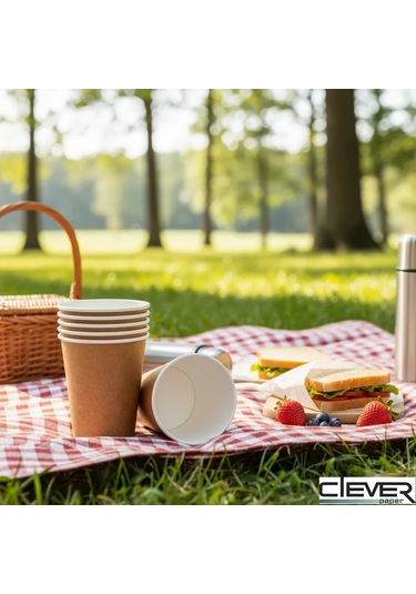 Clever Paper Kraft Tek Kullanımlık Kağıt Bardaklar 250 Ml 100 Ad 397255213 Bej