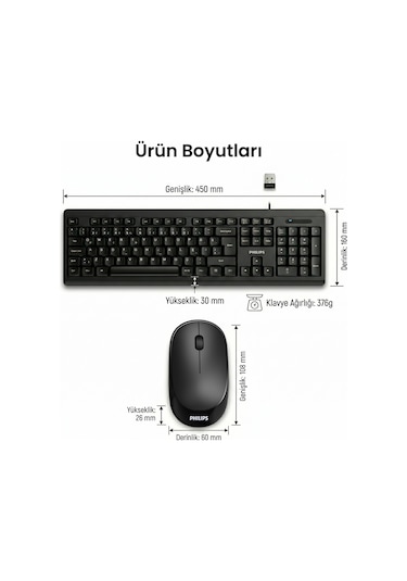 Philips SPT6324 Kablosuz Türkçe Q Klavye & Mouse Seti