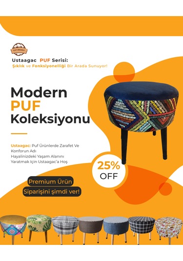 Puf Koltuk Tabure - Etna Gökkuşağı Mavi Lacivert