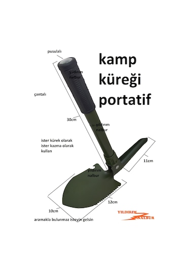Kamp Kürek Portatif Kazma Katlanır Kamp Küreği Pusulalı