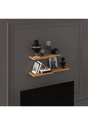 Doğal Modern Organizer Düzenleyici 2'li Kıvrımlı Dekoratif Kitaplık Banyo Mutfak Duvar Rafı Petra