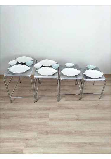 Evko Mobilya Buket Sehpa, 4'lü Zigon Sehpa, Dörtlü, Krom-duman