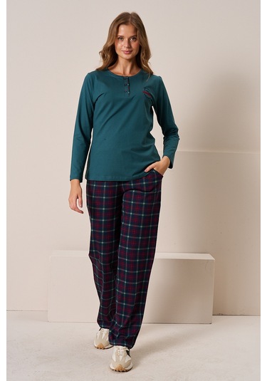Kadın Penye Uzun Kol Pijama Takımı 3196 Zümrüt01 Zümrüt01