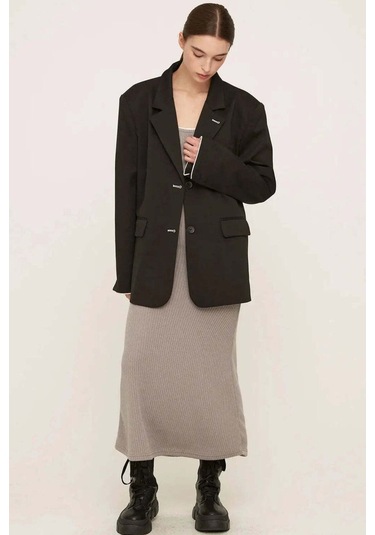 By Dyln Büyük Beden Megan Oversized Daddy Blazer - Şık Ve Rahat Tasarım Siyah