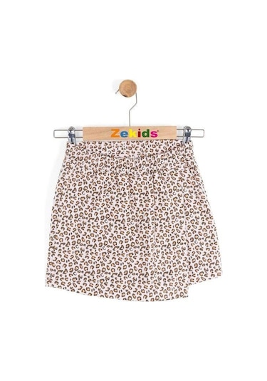 Kız Çocuk Leopar Desenli Şort Etek-16152 Pudra
