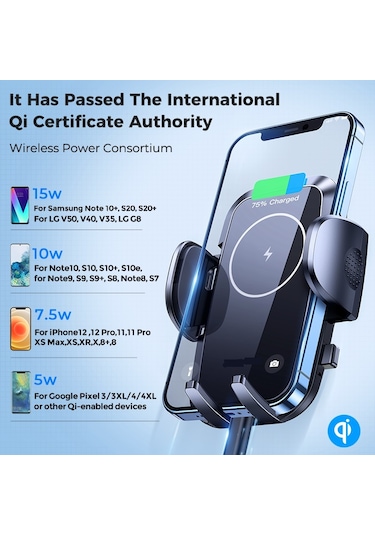 Hp-a04 15w Kablosuz Şarj Araba Telefon Tutucu Ayarlanabilir Cam V